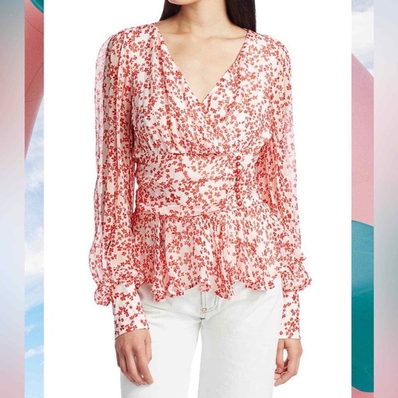 Anthropologie BAUM UND PFERDGARTEN Dance Floral Peplum Blouse Size 4 - Picture 1 of 13